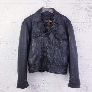 Unik Ultra Black Leather Motorcycle Biker Jacket  Insulated Size Large